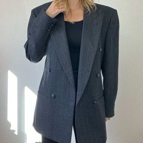 Vintage Moores Tradizioni Pinstripe Wool Blazer Jacket Shacket Oversized L XL - Picture 1 of 16